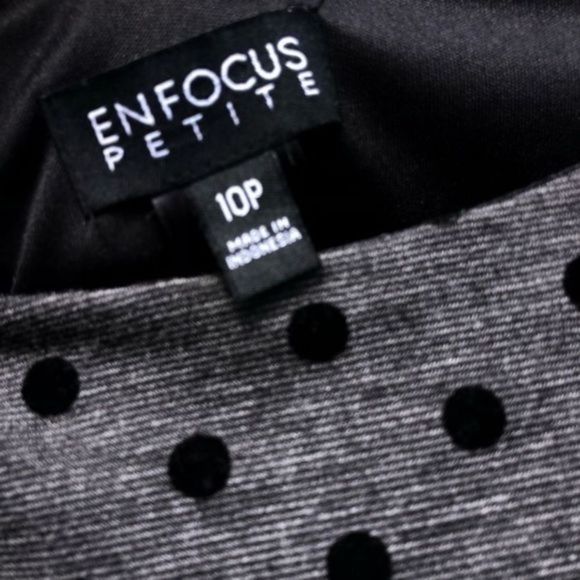 113. Enfocus Petite Polka Dot Black and Gray Dress 10P - Picture 11 of 14